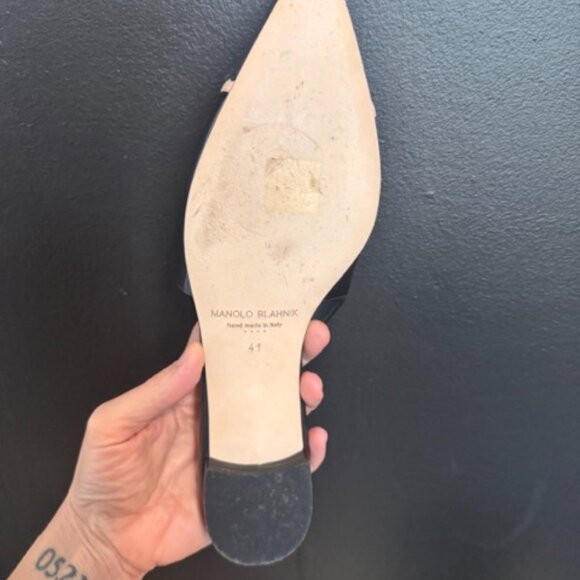 Manolo Blahnik Tuxaflat Slingback Flats Black Patent Leather 41 (US 11) - Picture 2 of 6